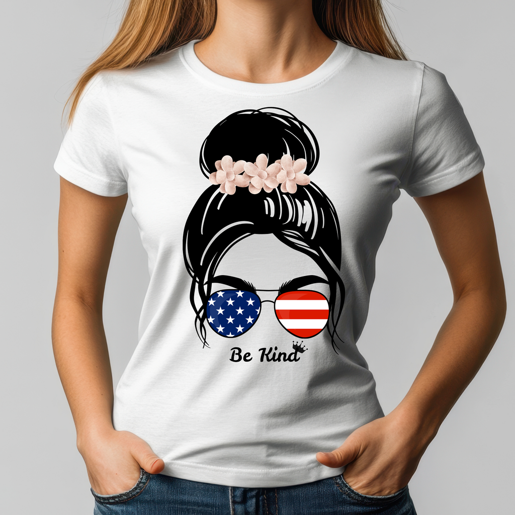 Women’s Be Kind American Flag Sunglasses T-Shirt
