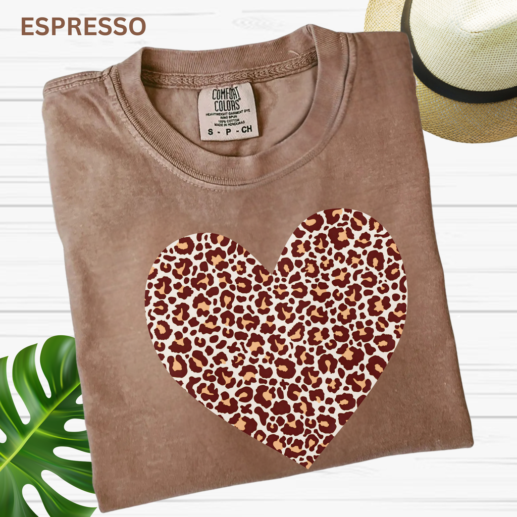 Gracelle Comfort Colors Women's Leopard Heart T-Shirt | Cheetah Print Valentine Tee
