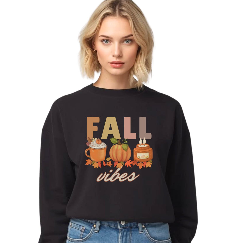 Women’s Fall Vibes Sweatshirt – Cozy Oversized Crewneck, Cute Autumn Top