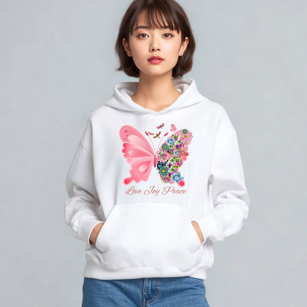 Gracelle Women's Butterfly Flower Hoodie | Love Joy Peace Graphic Cozy Pullover