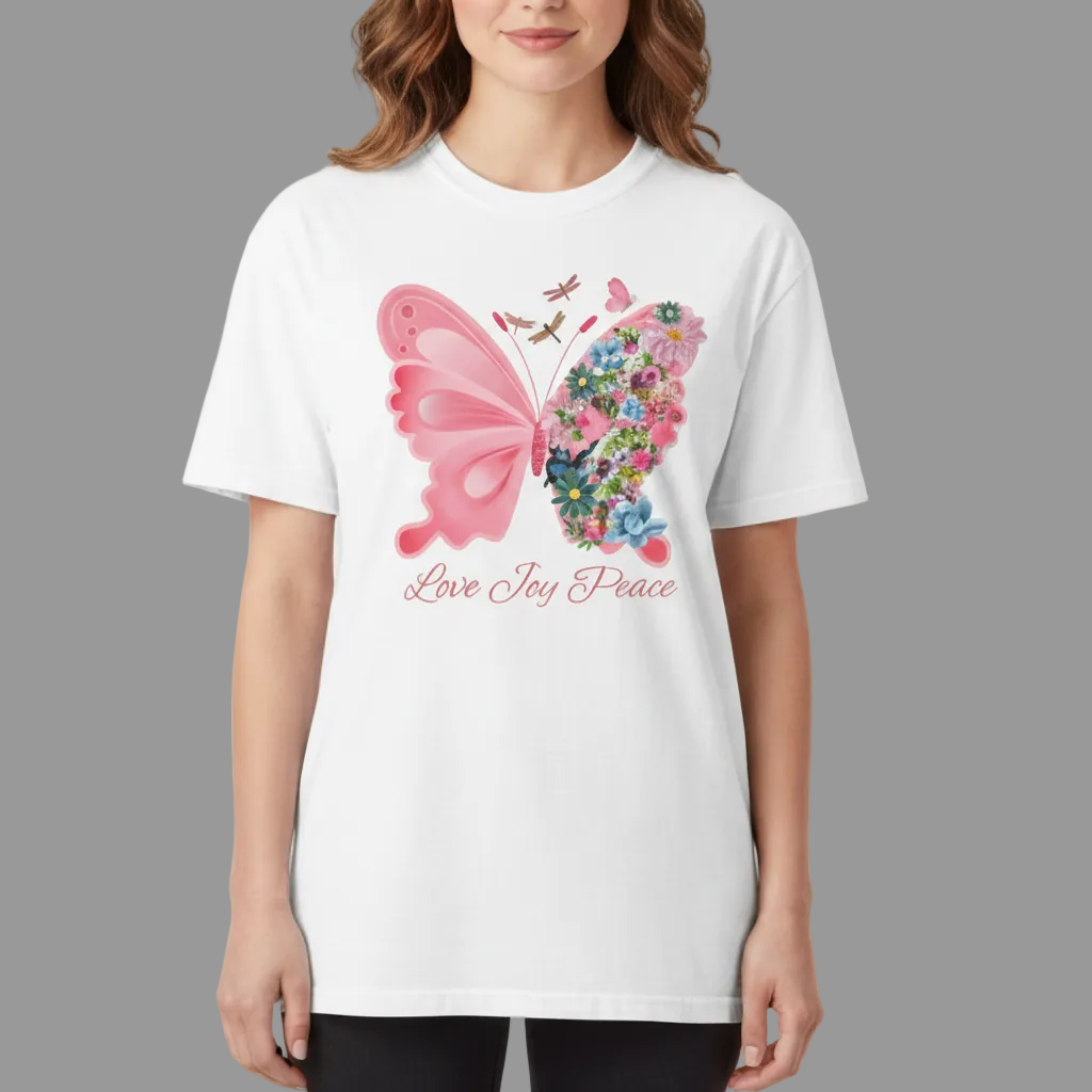 Gracelle Comfort Colors Women's Love Joy Peace T-Shirt | Butterfly Tee